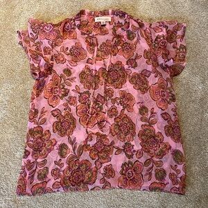 Philosophy Pink Floral Girlcore Cottagecore Semi Sheer Flutter S/S  Floaty Top M